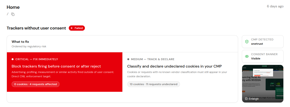 Instant violation detection